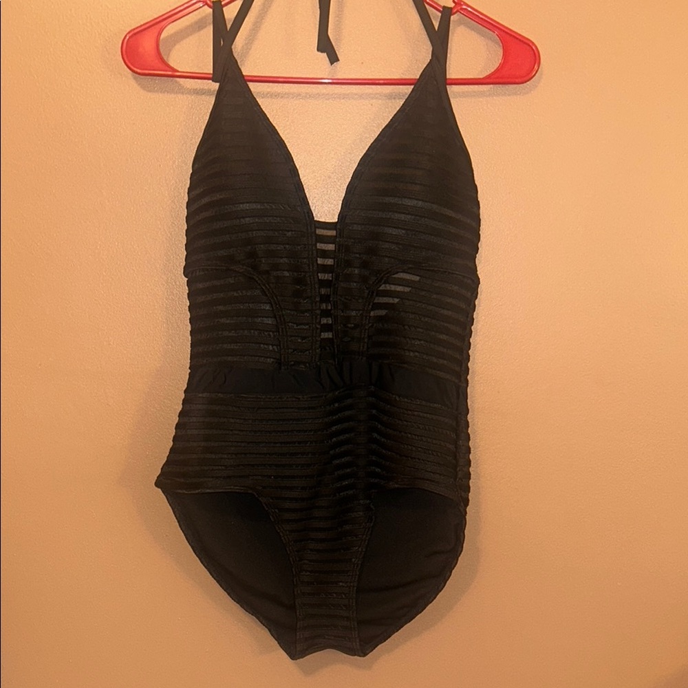 OZOWO BLACK SHEER PADDED ONE PIECE S
